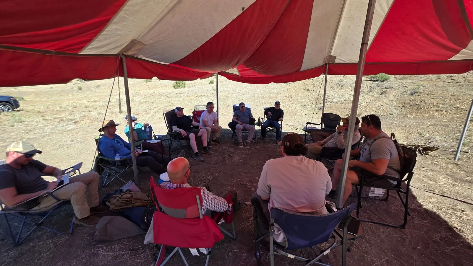 The morning circle under the tent